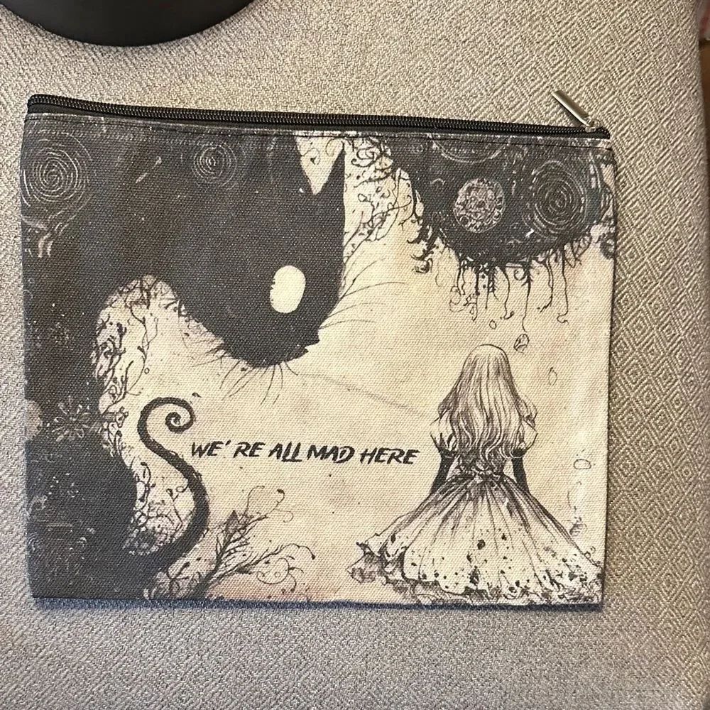 Alice-Inspired Mini Zipper Pouch in Black and Cream